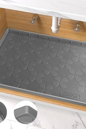 Waterproof Under Sink Mat, 34" x 22" Silicone Mat for Kitchen Bathroom, Cabinet Liner for Kitchen Organizers and Storage Sink Drip Tray, Leaks, Easy to Clean, Holds 3.3 Gallons - Gray