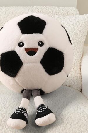 Cute Soccer Ball Plush Toy Pillow, Soft Stuffed Animal Sports Decor Gift for Boys Kids Room, Adorable Soccer Throw Pillow for Birthday (11 inch)