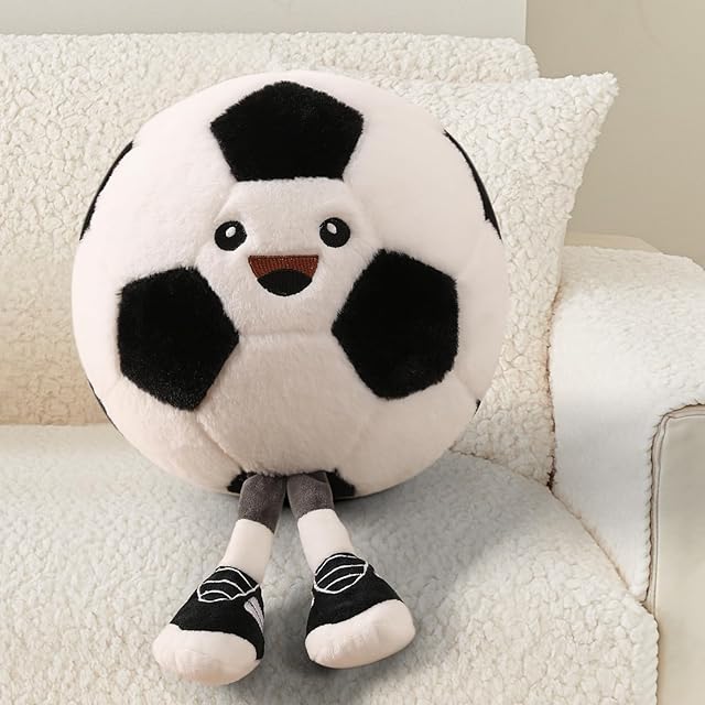 Cute Soccer Ball Plush Toy Pillow, Soft Stuffed Animal Sports Decor Gift for Boys Kids Room, Adorable Soccer Throw Pillow for Birthday (11 inch)