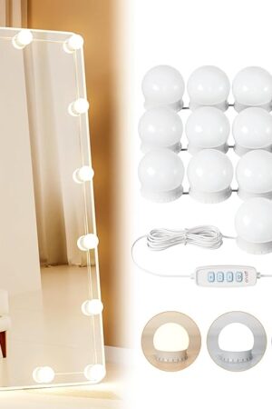 14 Bulbs LED Vanity Lights for Mirror, 3000K 4000K 6500K & 10-Brightness, Wire Length Adjustable, USB Cable, Hollywood Mirror Lights for Makeup Dressing Room Bathroom, White