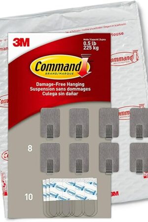 Command Small Stainless Steel Metal Hooks, Self Adhesive, 8 Hooks