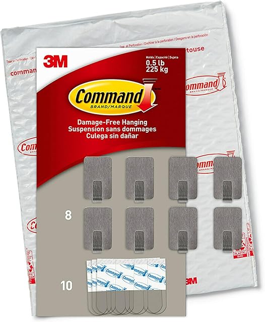 Command Small Stainless Steel Metal Hooks, Self Adhesive, 8 Hooks