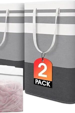 2 Pack Laundry Baskets,Waterproof Collapsible Large Laundry Hamper Bag,home storage,with Easy Carry Handles Rv Essentials,Laundry Room College Dorm Bedroom(Black and white, 72L)