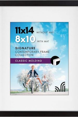 Americanflat 11x14 Picture Frame with Shatter-Resistant Glass - Use as 8x10 Frame with Mat or Display 11x14 Photo Without Mat - Signature Collection - Picture Frames for Wall Display - Black