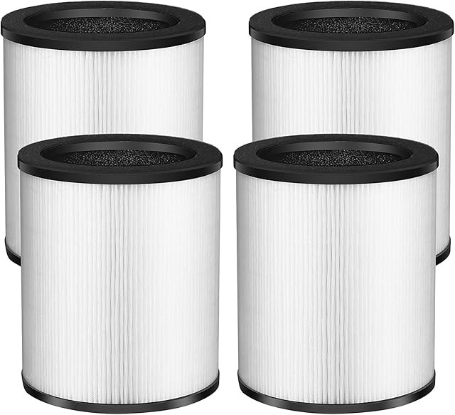 4 Pack KJ80 Replacement Filte-r Compatible with Druiap KJ80 Air Puri-fier, Upgraded 3-in-1 H13 Ture HEPA High-Efficiency Filter (Not fit for HAPPI KJ80 and KJ150.)