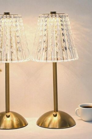 2 Pack Crystal Table Lamp, 5000mAh Rechargeable Battery Lamp with Touch Control, 3 Color Temperatures, Dimmable Brightness, Matte Aluminum Light for Bedroom/Bar/Kitchen/Outdoor, Home Décor