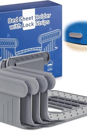 Bed Sheet Holder with Lock Strips, Open Corner Heavy Duty Bedsheet Clips with Enhanced Straps, No More Loose Sheets, Keep Sheets Firm and Tight, Easy Installation(Grey)