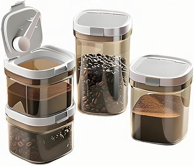 Airtight Coffee Canister, Coffee Storage Container with Scoop, Kitchen Food Storage Jar for Grounds Coffee, Beans, Tea, Sugar, Flour, Cereal, 8oz, 800ml