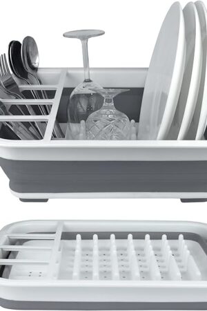 BNYD Plastic Collapsible Dish Drying Rack, Foldable Dinnerware Drainer Organizer for Storage,Kitchen