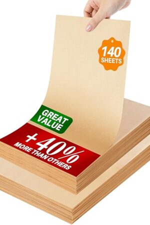 140 Parchment Paper Sheets 9x13 Inch | Precut Unbleached Baking Paper Sheets for Oven, Air Fryer, Cookies, Bread, Pizza | Non-Stick, Greaseproof Liners | Natural Brown