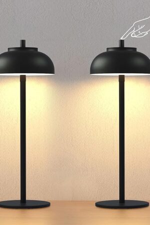 Cordless Table Lamps Rechargeable - 5000mAh Battery Operated Table Lamp, 3 Color Stepless Dimming Portable LED Table Light for Restaurant/Bedroom/Bars/Cafe/Outdoor/Camping(Black 2 Pack)