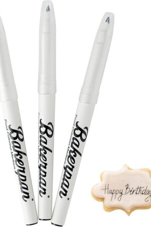 Bakerpan Food Coloring Markers, Fine Tip Edible Markers for Cookie Decorating, Edible Black Ink Pen - Set of 3 (Made in USA)