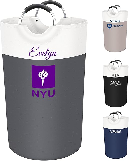 Personalized Laundry Basket, Customized Bulk Laundry Hamper, Collapsible Laundry Baskets for College, Promotional Laundry Basket with Logo, Waterproof XL Laundry Bag with Handles for Hotels 90L-Grey