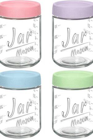 4-Pack 16oz Overnight Oats Containers with Airtight Lids - Glass Mason Jars with Measurement Marks for Yogurt, Meal Prep & Chia Pudding, Stackable & Leakproof