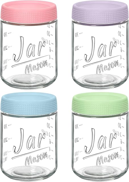 4-Pack 16oz Overnight Oats Containers with Airtight Lids - Glass Mason Jars with Measurement Marks for Yogurt, Meal Prep & Chia Pudding, Stackable & Leakproof