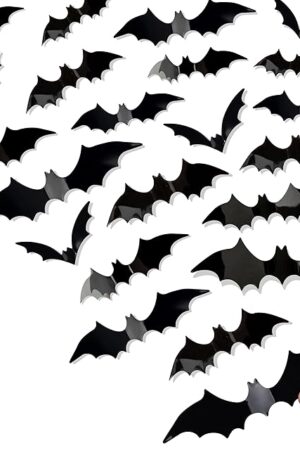 Bobobag 120 Pcs 3D Bats Halloween Decorations,Halloween Wall Decor 4 Sizes Black Bats Sticker for Wall Window