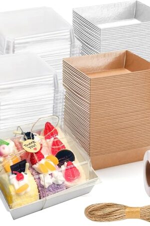 100 Pack Charcuterie Boxes with Clear Lids - Eco-Friendly, Portable, and Leak-Proof Food Containers for Various Delights - 50 Brown & 50 White (Brown&White（Rectangle）)