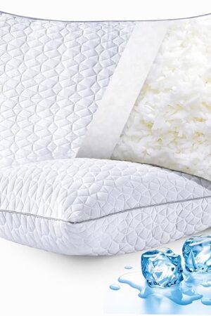 Cooling Pillows Queen Size Set of 2, Shredded Memory Foam Pillows, Adjustable Firm Bed Pillows Cool Cold Pillow for Hot Side Back Stomach Sleepers with Removable Washable Cover, 20" x 30", White