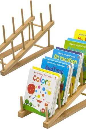 AAiphuwew 2pcs Bookshelf for Kids Rooms, Wooden Children Book Rack Storage Mini Desktop Bookshelf, Toddler Book Display Shelves for Bedroom, Classroom, Nursery