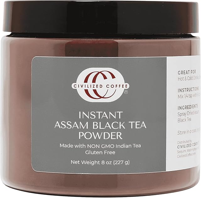 Civilized Coffee Instant Black Tea Powder Assam for Hot Tea, Iced Tea & Baking (8 oz)