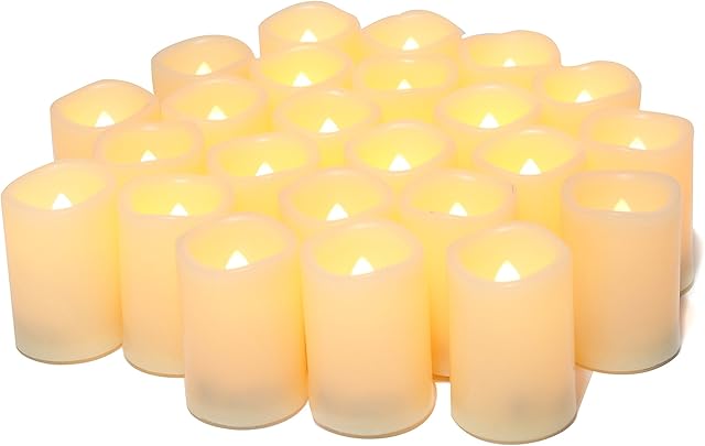 CANDLE IDEA Flameless LED Votive Candles 24 Pack, 1.5" x 2", Battery Operated Flickering Electric Outdoor Flameless Tea Lights, Fake Tealight Candle Bulk for Wedding, Christmas, Halloween Decorations