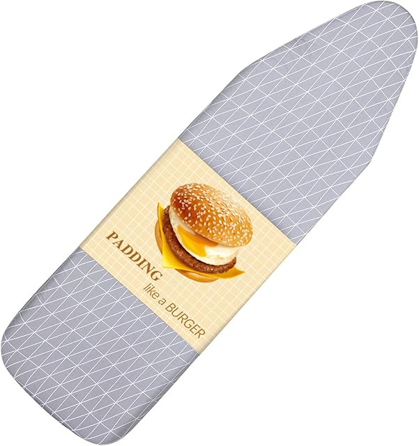 BNDX Ironing Board Pad Cover 18?x49?-Thick Padding 4 Layers Padding Elastic Iron Board Pad with Wide Elastic Edge, Stain Resistant & Durable Scorch, 2 Buckle Types, (Grey Grid, 18x49)