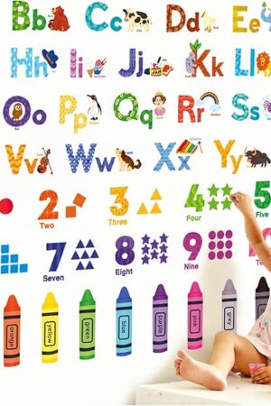 DECOWALL DS-8044 Animal Alphabet Numbers Colour Decals Stickers Kids Peel and Stick Removable for Room décor Letters ABC Classroom playroom Decorations Educational Bedroom Nursery