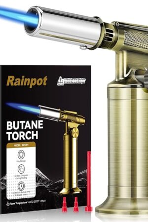 Butane Torch-Mini Kitchen Torch Lighters Butane Refillable with Adjustable Flame and Rotating Safety Lock,Ideal for BBQ,Home Baking,DIY Projects,Excluding Butane Gas