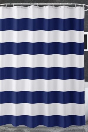 AmazerBath Navy Blue Shower Curtain, 72" W x 72" H Blue and White Stripes, Fabric for Bathroom, with 2 Heavy Stones