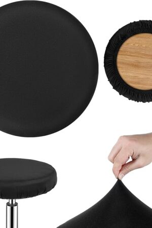 2 Pcs Bar Stool Covers Black Round High Elastic Bar Stool Covers Soft Stool Cushion Washable Slipcovers Fit for Dia 11-14 in Bar Round Chair for Home Bar Hotel Market