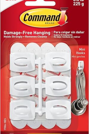 Command White Mini Wall Hooks Hanging Light Clips with Adhesive Strips, 18 White Wall Hooks
