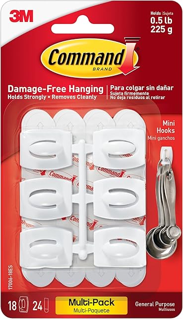 Command White Mini Wall Hooks Hanging Light Clips with Adhesive Strips, 18 White Wall Hooks