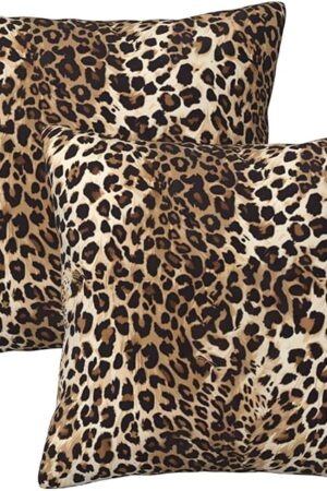 Cheetah Print Pillow Covers Home Decor 18x18 Inch, Leopard Print Throw Pillowcase Decorative Cushion Cover for Bed Sofa Couch, 2 Sets