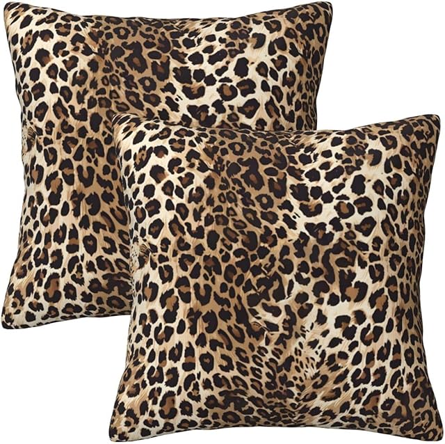 Cheetah Print Pillow Covers Home Decor 18x18 Inch, Leopard Print Throw Pillowcase Decorative Cushion Cover for Bed Sofa Couch, 2 Sets