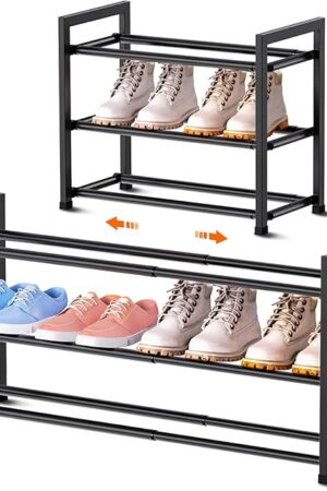 Bumusty 3-Tier Metal Shoe Rack Black 18"-33"