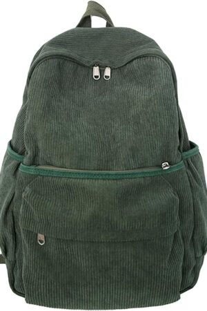 Aesthetic Backpack Cute Backpack Corduroy Backpack School Supplies Laptop Bag for Teens Girls Women Students Solid Color(Green)