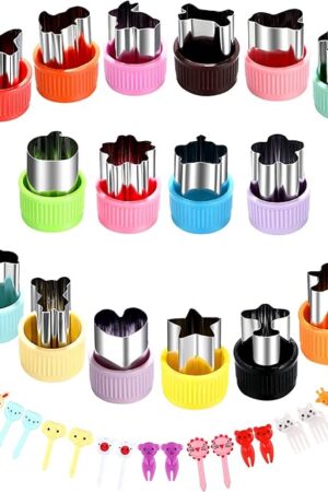 Vegetable Cutter Shape Set, Mini Cookie Cutters,Biscuit Cutter to Decorate Food, Children's Baking and Food Supplement tool Accessories Kitchen Crafts, (20PCS+20Fork)