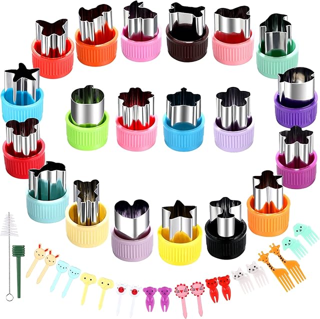 Vegetable Cutter Shape Set, Mini Cookie Cutters,Biscuit Cutter to Decorate Food, Children's Baking and Food Supplement tool Accessories Kitchen Crafts, (20PCS+20Fork)