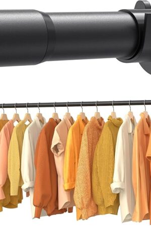 Closet Rods for Hanging Clothes, 17-84 Inch No-Cut Stepless Adjustable Closet Rod, 1.3 Inch Heavy Duty Metal Closet Hanging Rod with Brackets, Black Closet Bar for Closet, Laundry Room, RV, Wardrobes