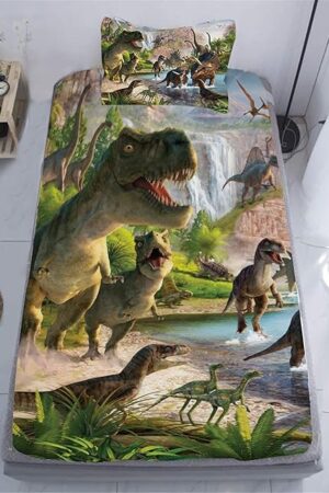 Dinosaurs Bed Sheets Twin for Boys,3D Realistic Dinosaur Green Fitted Sheets Set Ancient Jungle Dinosaur Bed Sheet Kids Soft Microfiber Bedding Sheets Set,Twin Size(2pc)