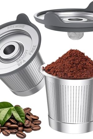 ComfortGrip™ Reusable K Cups – 2-Pack Stainless Steel Coffee Pods with Anti-Scald Silicone Lid, BPA-Free, Easy-Clean Filter – Compatible with Keurig 1.0 Only (Not for 2.0)