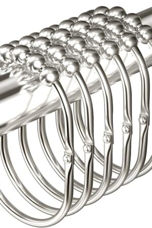 12PCS Wide Shower Curtain Hooks Rings, Rust Proof Stainless Steel, Heavy Duty Shower Hooks Rings for Bathroom Shower Rods Curtains Liners, Easy Glide Rollers, Set of 12,Chrome