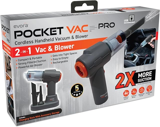 PRO Handheld Vacuum and Docking Station, Compact Wireless Vacuum Cleaner, Lightweight Powerful for Home Kitchen Car Corner Upholstery Pet Hair Dust Crumbs Cleaning