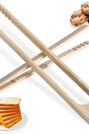 Bamboo Toaster Tongs & Toast Tongs for Cooking - 8.6" Magnetic + 7.1" Mini Anti-Slip Duo | Premium Bamboo Utensils for Bacon, Bread, Salad (2-Piece)