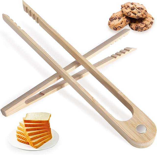 Bamboo Toaster Tongs & Toast Tongs for Cooking - 8.6" Magnetic + 7.1" Mini Anti-Slip Duo | Premium Bamboo Utensils for Bacon, Bread, Salad (2-Piece)