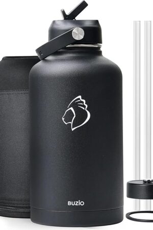 BUZIO Vacuum Insulated Stainless Steel Water Bottle 64oz (Cold for 48 Hrs/Hot for 24 Hrs) BPA Free Double Wall Travel Mug/Flask for Outdoor Sports Hiking, Cycling, Camping, Running