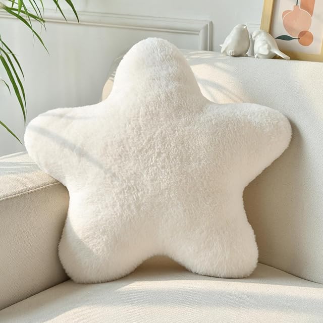 Xiashrk Star Pillow, Decorative Throw Pillows for Bed Couch, 15" Star Shaped Pillow Plush Floor Cushions Room Decor Pillow with Soft Faux Rabbit Fur for Sofa Bedroom Living Room