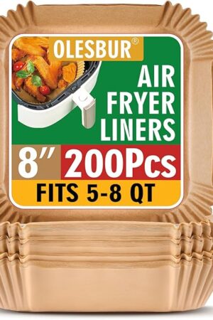 Air Fryer Liners Disposable, 200Pcs 8 Inch Airfryer Paper Liners, Unbleached Parchment Paper for Air Fryer Basket, Non-Stick Air Fryer Accessories, Liners for Baking, Parchment Paper Sheets