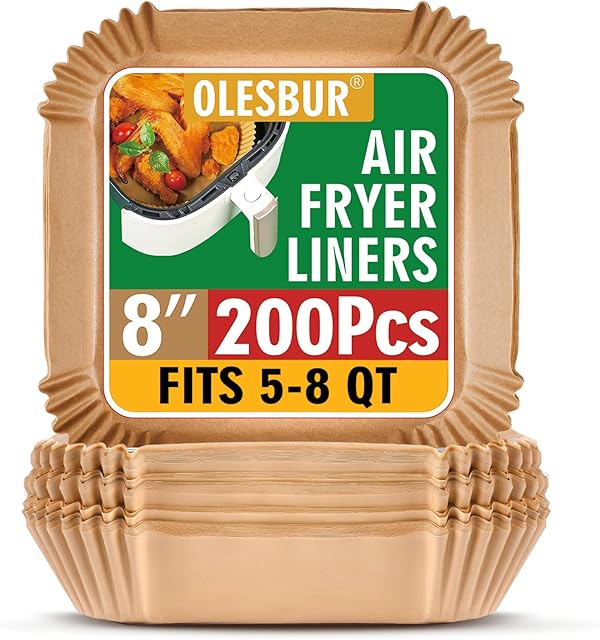 Air Fryer Liners Disposable, 200Pcs 8 Inch Airfryer Paper Liners, Unbleached Parchment Paper for Air Fryer Basket, Non-Stick Air Fryer Accessories, Liners for Baking, Parchment Paper Sheets