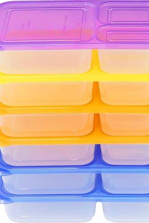 6 Pack - SimpleHouseware Color Reusable 3-Compartment Meal Prep Container Boxes (36 ounces)